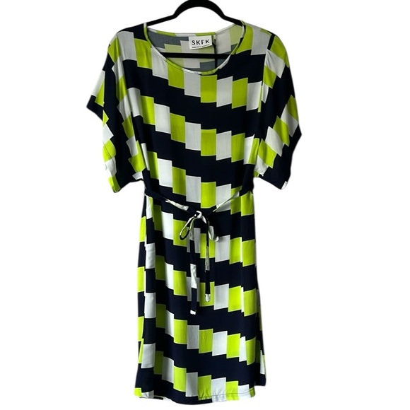 NWT SKFK Laide Eco Vera Green Blue White Short Sleeve Dress EU 38 US 6 Reg. $165 - Picture 4 of 12